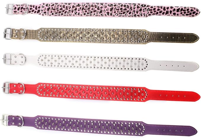 Hoot PU Leather Adjustable Spiked Studded Dog Collar 2" Wide 43 Spikes (L(Neck 21"-24"), Pink Leopard)