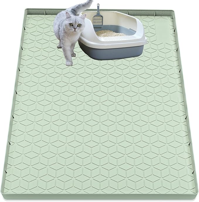Jacooxi Cat Litter Mat, Silicone Large Cat Mat for Litter Box - 40x28 in, Waterproof & Non-Slip, Durable & Easy Clean, Green