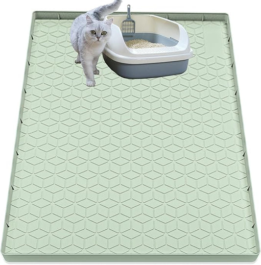 Jacooxi Cat Litter Mat, Silicone Large Cat Mat for Litter Box - 40x28 in, Waterproof & Non-Slip, Durable & Easy Clean, Green