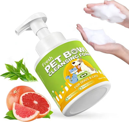 Dog Bowls & Cat Bowls Cleaner, Pet Toy Cleaner Mousse, 320ML Natural Formula with Citric Acid, Cleans Dishes, Feeders & Accessories, Leaves No Residue, Safe for Pets