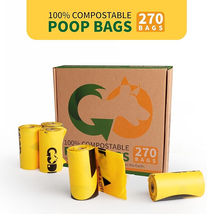 Certified 100% Home Compostable Poop Bags for Dogs, 270 Count Guaranteed Leak Proof and 18 Microns Extra Thick Waste Bag, 18 Rolls of Plant Based Doggie Poop Bag, No Scented with ASTM D6400 & EN13432