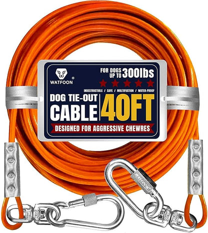 Tie Out Cable for Dogs Up to 300lbs,40ft Extra Strong 1000lbs Break Strength Tie-Out Tether Trolley Training Lead,Dog Run Cable for Yard Garden Park Camping Outside (Orange, 300lbs 40ft)