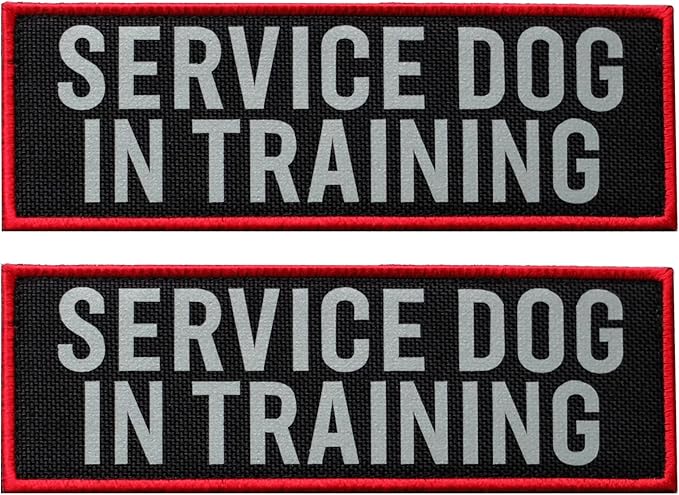 FITZNORA 2 Pcs Reflective Service Dog in Training Patch with Hook and Loop Backing, Embroidered Border with Printed Lettering Patch for Dog Vest Harness Working Dogs (6 x 2 inches)