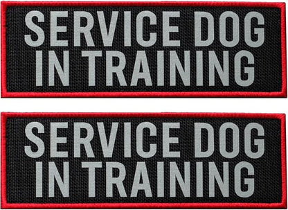 FITZNORA 2 Pcs Reflective Service Dog in Training Patch with Hook and Loop Backing, Embroidered Border with Printed Lettering Patch for Dog Vest Harness Working Dogs (6 x 2 inches)