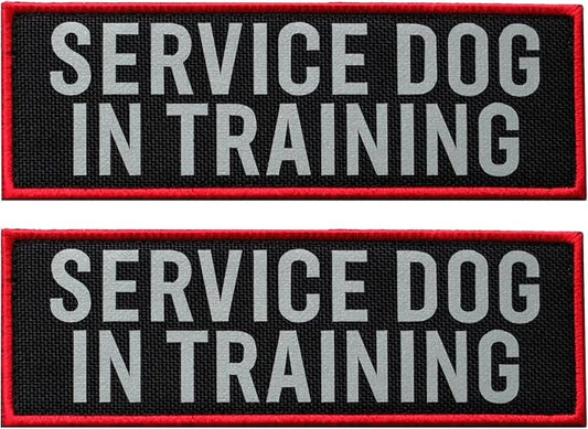 FITZNORA 2 Pcs Reflective Service Dog in Training Patch with Hook and Loop Backing, Embroidered Border with Printed Lettering Patch for Dog Vest Harness Working Dogs (6 x 2 inches)
