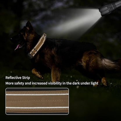 Annchwool Tactical Dog Collar for Medium and Large Dog,Adjustable Military Dog Collar with Soft Padded Handle,Heavy Duty Double Buckle Design (Brown,L)