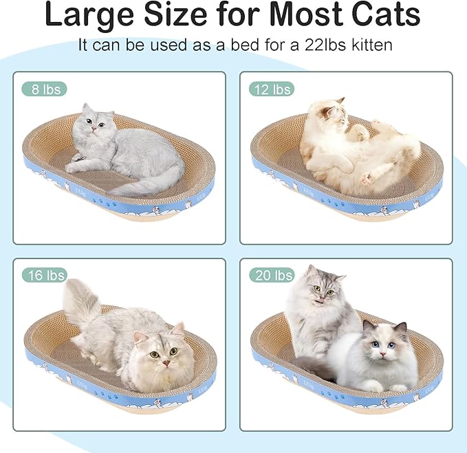 UUig Cat Scratcher, 23.6x14.9 inches Cardboard Cat Scratchers for Indoor Cats, Large Cat Scratching Board, Oval Cat Scratch Pad Bed with Catnip