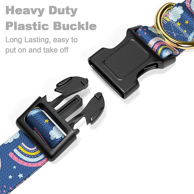 Rnivvi Dog Collar for Small Dogs, Cute Heavy Duty Adjustable Puppy Collar with Quick Release Buckle for Girl & Female, Pet Accessories for Walking Running, XS Length 5/8" Width, Blue Rainbow