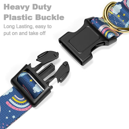 Rnivvi Dog Collar for Small Dogs, Cute Heavy Duty Adjustable Puppy Collar with Quick Release Buckle for Girl & Female, Pet Accessories for Walking Running, S Length 3/4" Width, Blue Rainbow