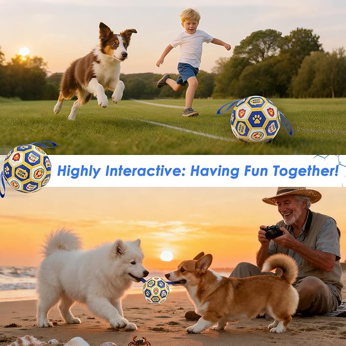 Vivifying Dog Toys Balls, Interactive World Cup Soccer Ball for Small Medium Dogs, Durable PU Enrichment Training Toy with Straps for Indoor and Outdoor Tug-of-War & Playing (6 Inches)