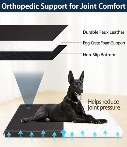 Medium Dog Bed with Removable Washable Vegan Leather Cover, Non-Slip,for Pets Up to 30 lbs