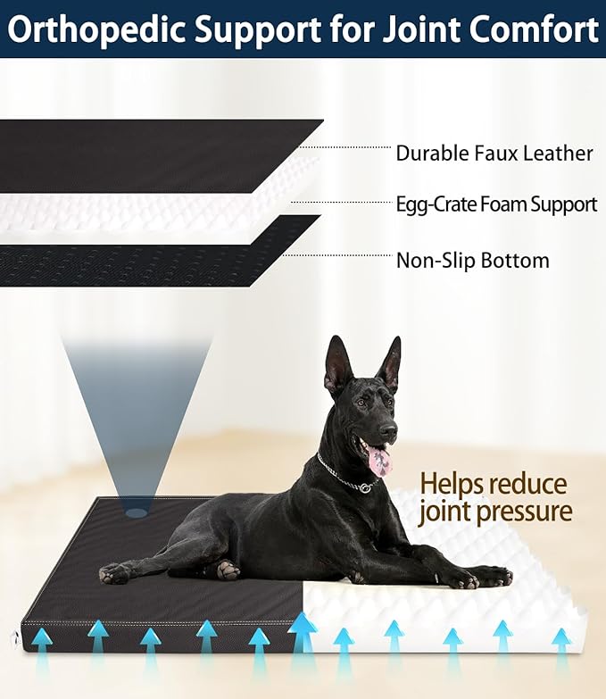 Waterproof Dog Bed Large Sized Dog，Orthopedic Waterproof Pet Beds with Removable Washing Cover, Egg Crate Foam Mat, Suitable for Pet Up to 120 lbs