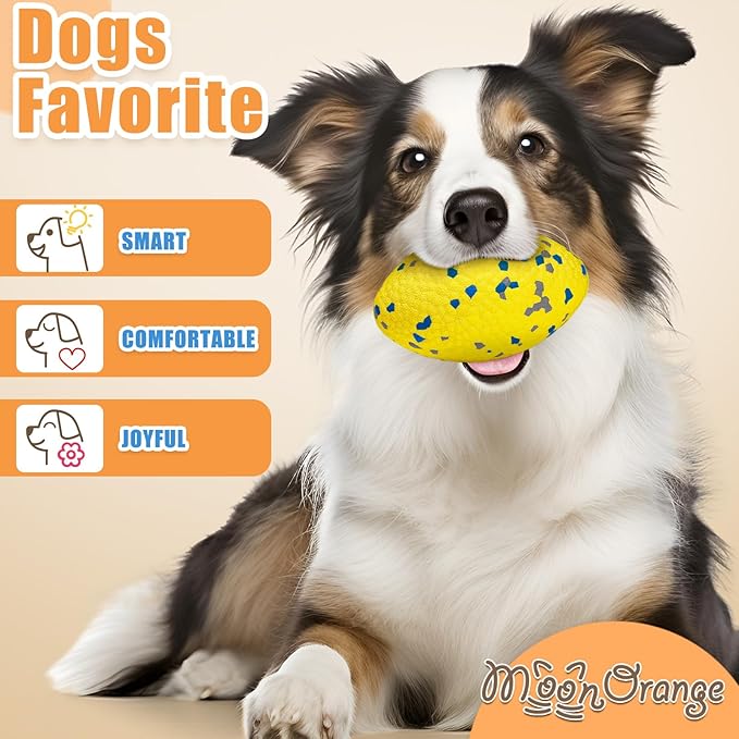 Moonorange 4.72" Indestructible Large Rugby Balls for Aggressive Chewers Durable Olive Bouncy Interactive Football Toy for Dogs Fetch Game Lightweight Floating Outdoor Training, Yellow
