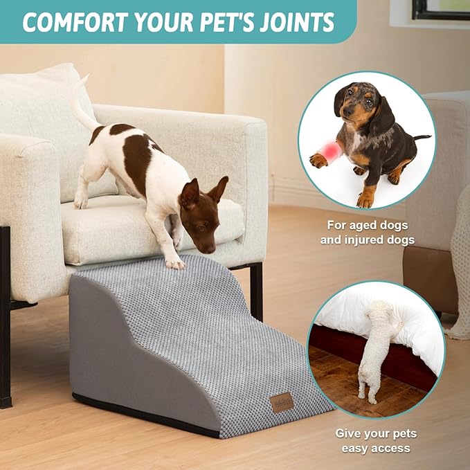 Dog Stairs for Small Dogs 11.8" H, Pet Step with Leakproof Cover, High Density Foam Cat Ramp for Chair or Sofa, Lightweight, Durable, Comfort, 15.7x19.7x11.8 inch, 2 Step, Grey