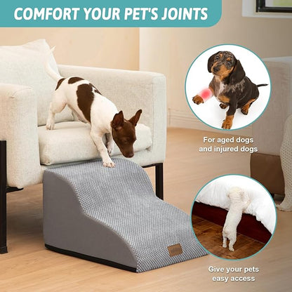 Dog Stairs for Small Dogs 11.8" H, Pet Step with Leakproof Cover, High Density Foam Cat Ramp for Chair or Sofa, Lightweight, Durable, Comfort, 15.7x19.7x11.8 inch, 2 Step, Grey