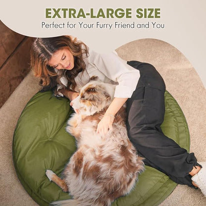 ClevaHome Orthopedic Dog Bed for Large Dogs, 36 inches Dual Layer Water Repellent Round Pet Bed with Washable Cover Nonslip Bottom (Olive Branch)