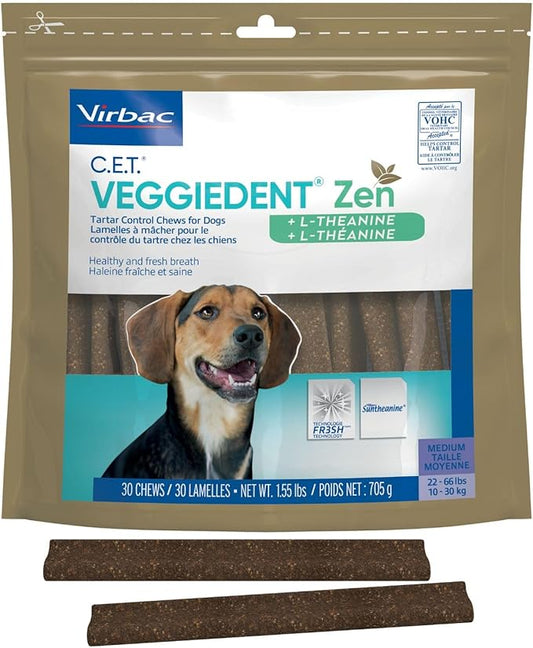 Virbac C.E.T. VEGGIEDENT Zen Tartar Control Chews for Dogs - Multifunctional to Support Mental Well-Being, VOHC Approved - Medium 22-66lbs