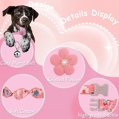 Small Dog Collar with Flower, Puppy Collar for Girl Dog Collars for Small Dogs Cute Dog Collar with Bell, Adjustable Length