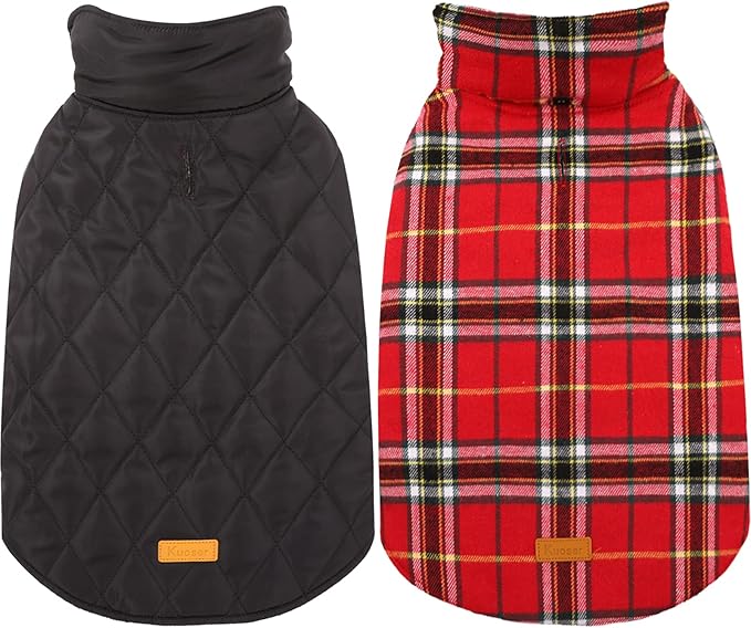 Kuoser Waterproof Dog Coat, Reversible Dog Jacket for Large Dogs, Adjustable Durable Doggie Winter Coat for Groowing Puppies Warm Puppy Cold Weather Apparel, Bright Red L