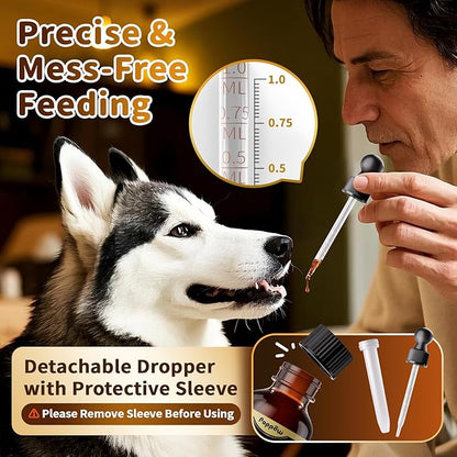 POPPAW Calming Drops for Dogs, Soothe Separation, Thunder & Fireworks Stress, Support Calmness, Focus & Cognitive Health, Promote Emotional Balance, for Dogs 12 Weeks+, Chicken Flavor, 1 FL.OZ