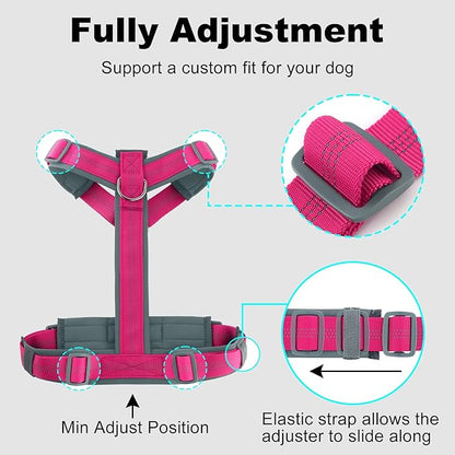 Plutus Pet No Pull Dog Harness, Adjustable Nylon Harness with Soft Padding, Reflective and Heavy Duty Dog Harness for Small, Medium, Large Dogs(Hot Pink, XL)
