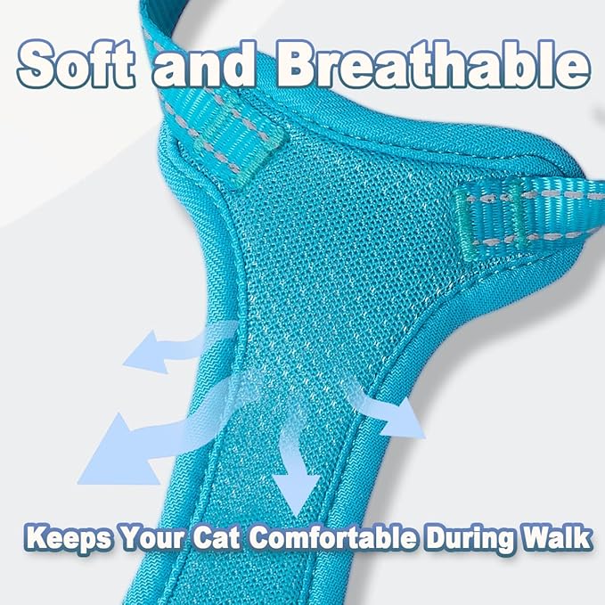 Cat Harness and Leash Set Escape Proof for Kitten Walking, Soft Adjustable Top Handle Vest Harnesses for Cats, Easy Control Breathable Reflective Small Medium Large, Blue,S