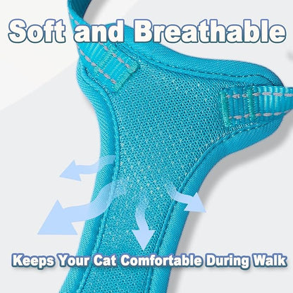 Cat Harness and Leash Set Escape Proof for Kitten Walking, Soft Adjustable Top Handle Vest Harnesses for Cats, Easy Control Breathable Reflective Small Medium Large, Blue,S