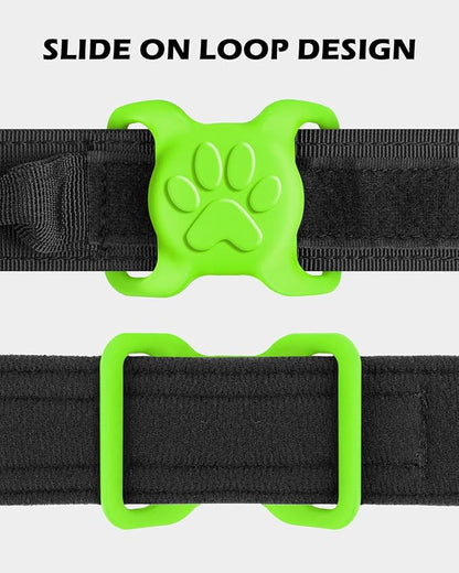 Dynmeow Dog Cat Collar Holder Compatible with Airtag, Anti-Lost Silcione Holder for 1.2 and 1.5 inch Wide Collar, Green, L(1 Pack)
