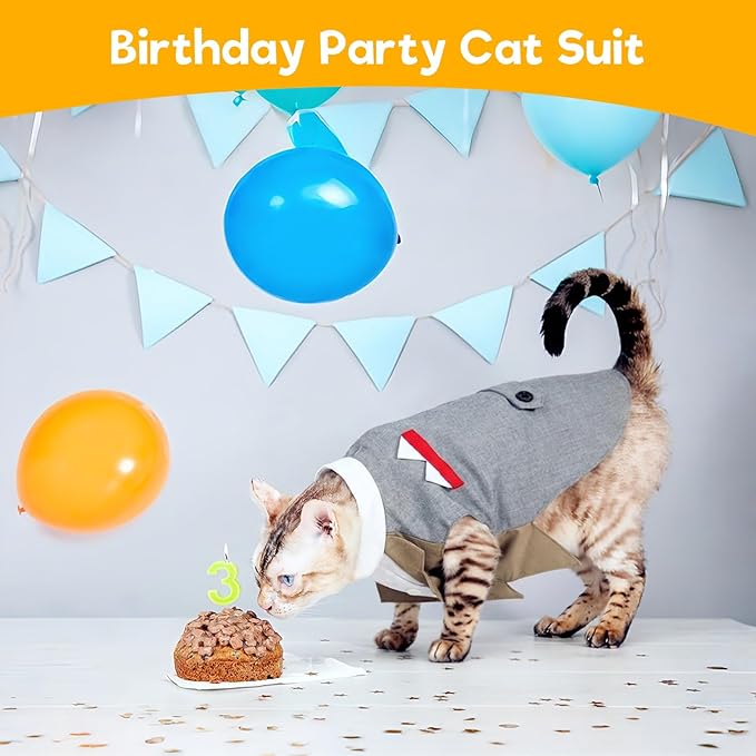 ADNIKIA Cat Tuxedo Suit, Stylish Cat Tuxedo Outfit Formal Suit, Kitten Formal Attire Wedding Birthday Onesie Costume for Male Girl Hairless Cats, Pet Fashion Apparel Fancy Clothes, Black, S