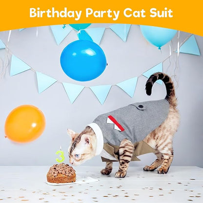 ADNIKIA Cat Tuxedo Suit, Stylish Cat Tuxedo Outfit Formal Suit, Kitten Formal Attire Wedding Birthday Onesie Costume for Male Girl Hairless Cats, Pet Fashion Apparel Fancy Clothes, Black, S