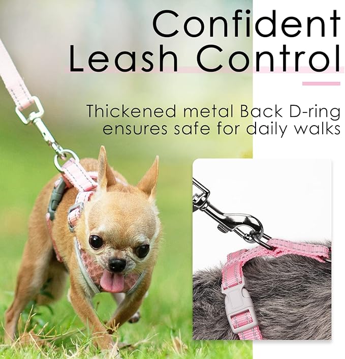 ThinkPet Reflective Breathable Soft Air Mesh No Pull Puppy Choke Free Over Head Vest Harness for Puppy Small Medium Dogs and Cats Pink Medium