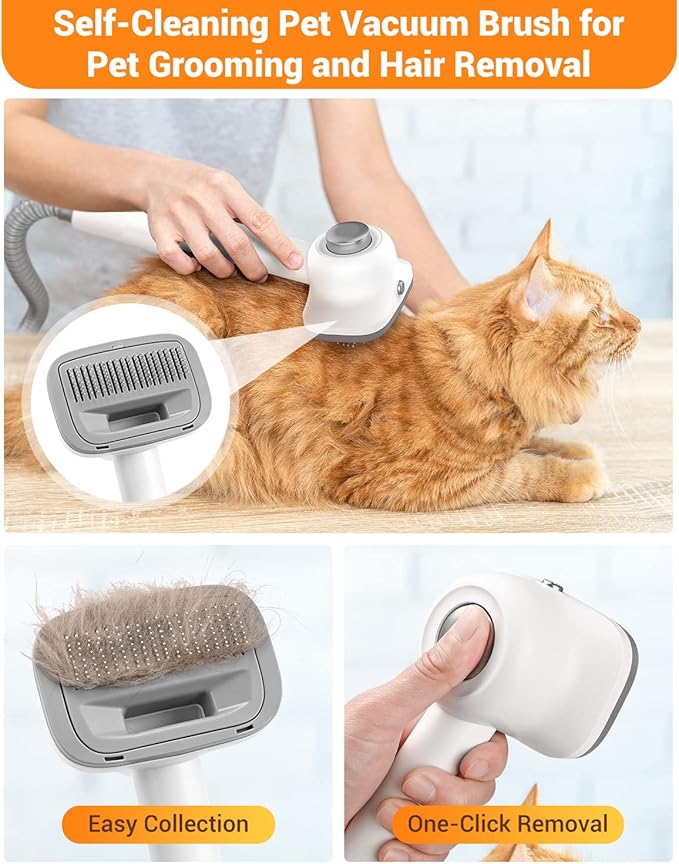 Simple Way Dog Vacuum Grooming Kit for Shedding: Professional Hair Clippers Pet Groomer - Strong Suction Cleaner Deshedding Tool Fur Brush Attachment Trimmer for Home Cat (Pale White)