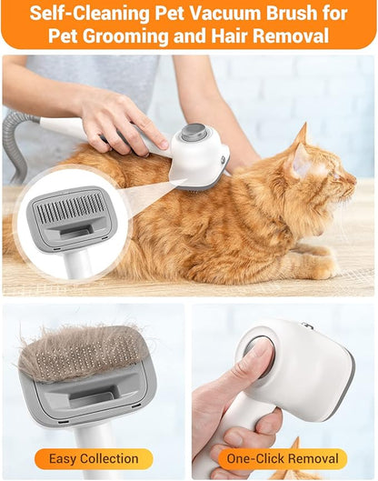 Simple Way Dog Vacuum Grooming Kit for Shedding: Professional Hair Clippers Pet Groomer - Strong Suction Cleaner Deshedding Tool Fur Brush Attachment Trimmer for Home Cat (Pale White)
