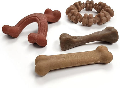 Nylabone Strong Chew Toy 4-Pack Bundle for Dogs Made with Real Bacon, Bison, Venison, Beef, & Chicken, Durable Dog Chew Bones for Aggressive Chewers, Small Dog Toys - Up to 25 lbs, 4 Count