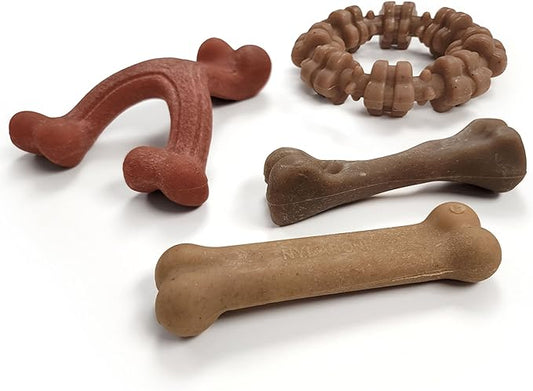 Nylabone Strong Chew Toy 4-Pack Bundle for Dogs Made with Real Bacon, Bison, Venison, Beef, & Chicken, Durable Dog Chew Bones for Aggressive Chewers, Small Dog Toys - Up to 25 lbs, 4 Count