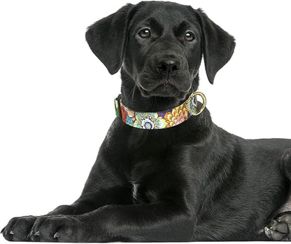 Rnivvi Dog Collar for Large Dogs, Cute Heavy Duty Adjustable Puppy Collar with Quick Release Buckle for Boy Girl & Female, Pet Accessories for Walking Running, L Length 1" Width, Colorful Mandala