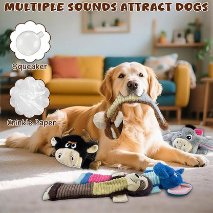 MeetYooo 5 Pack No Stuffing Dog Squeaky Toys, Dog Chew with Crinkle and Squeaker, Cute Animal Plush to Keep Them Busy, Suitable for Large and Aggressive Chewers