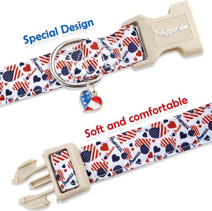 Faygarsle Patriotic American Flag Dog Collar Red White Blue Pattern Summer Design for Small Medium Large Dogs S
