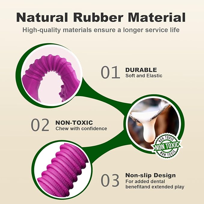 Doudele Dog Toys for Aggressive Chewers, Dog Toys for Medium Large Dogs, Natural Rubber Dog Chew Toys with Beef Flavor, Indestructible Chew Toys for Aggressive Chewers (Purple)