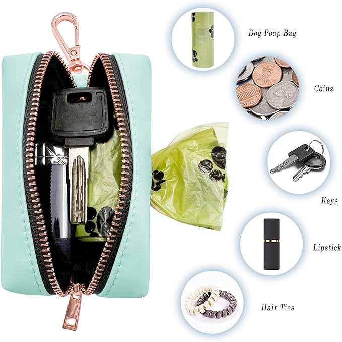 Soft Leather Dog Collar and Leash (6.6') Set - Stylish Rose Gold Heavy Duty Metal Buckle, 4 Adjustable Lengths Leash for Small Medium Large Dogs - Comfortable & Easy to Clean mintgreen Poop Bag Holder
