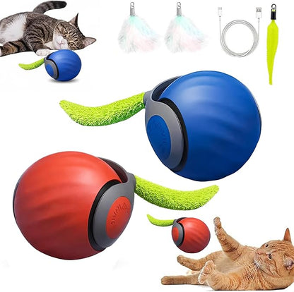 HS VALUES Turbo Tail 3.0 Cat Toy (2-Pack) – 2025 Smart Interactive Cat Toy Ball, Speedy Motion-Activated Toy for Indoor Cats, Rechargeable & Durable Design (Orange & Blue)