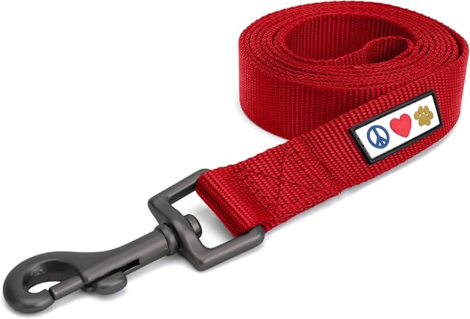 Pawtitas Solid 6 ft Red Dog Leash XS/S Custom Name and Phone Embroidery Strong Nylon Leash for Small Breeds