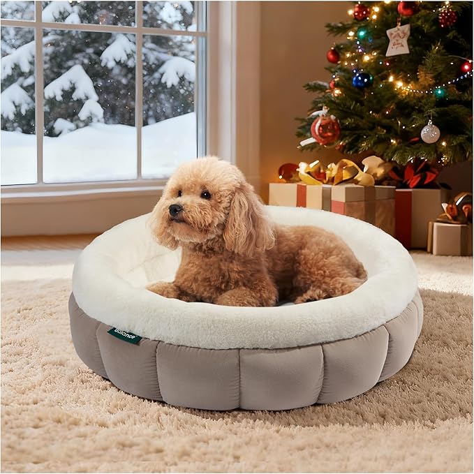 BALANCE Cat Beds for Indoor Cats, Washable Round Cat Bed, Cute Kitten Bed with Anti-Slip Bottom for Kitty and Puppy, 23 Inches, Goat