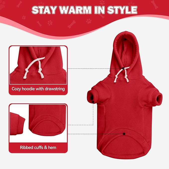 Dog Sweaters for Large Dogs,Dog Hoodie,Warm Fleece Sweatshirt with Hood & Pocket,Leash Hole,Cozy Cold Weather Pet Clothes Sweater Hoodie for Large Dogs(Red,L)