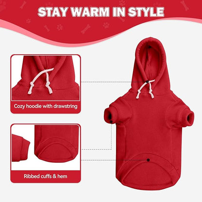 Dog Sweaters for Large Dogs,Dog Hoodie,Warm Fleece Sweatshirt with Hood & Pocket,Leash Hole,Cozy Cold Weather Pet Clothes Sweater Hoodie for Large Dogs(Red,L)