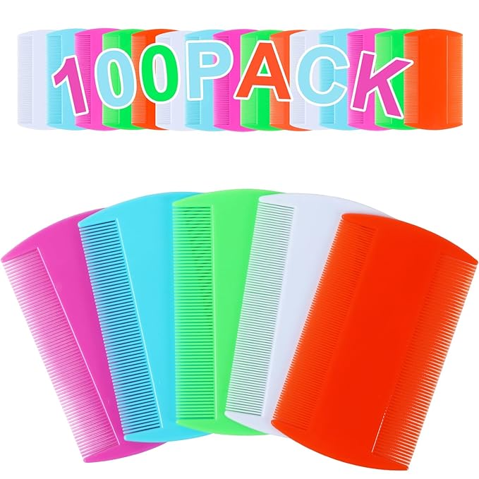 RMERVE 100 Pcs 5 Colors Double Side Tooth Pet Flea Comb Bulk for Cats Dogs Lice and Tick Comb for Small Cats Dogs Kitten Indoor