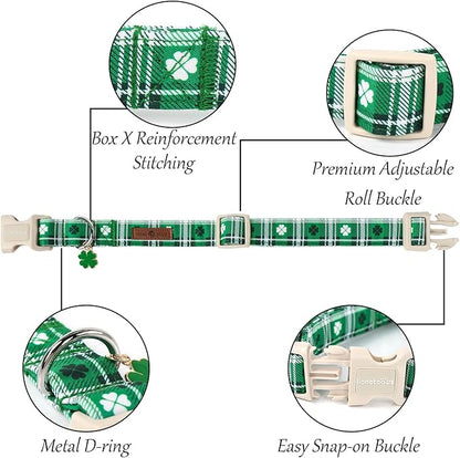 Lionet Paws St. Patrick Dog Collar, Comfortable Adjustable Green Collar with Green Clover Pattern for Large Male Female Dogs Collars,Neck 16-24 inches