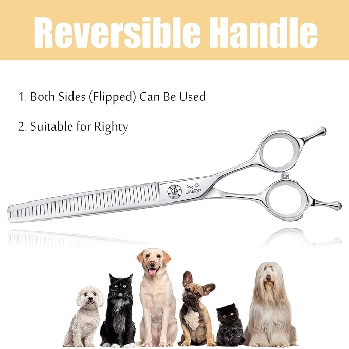 JASON 7" Dog Grooming Scissors, Combines Cutting, Thinning, Blending and Texturizing Features, Reversible Pet Trimming Shears, JP 440C (40-teeth, Silver) Christmas Gift