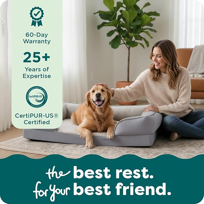FurHaven Cooling Gel Dog Bed for Large Dogs, Perfect Comfort Sofa Bed with Cool Gel-Top Foam with a Solid Orthopedic Foam Base for Joint Support, Washable Cover, Jumbo XL, Plush & Velvet, Granite Gray