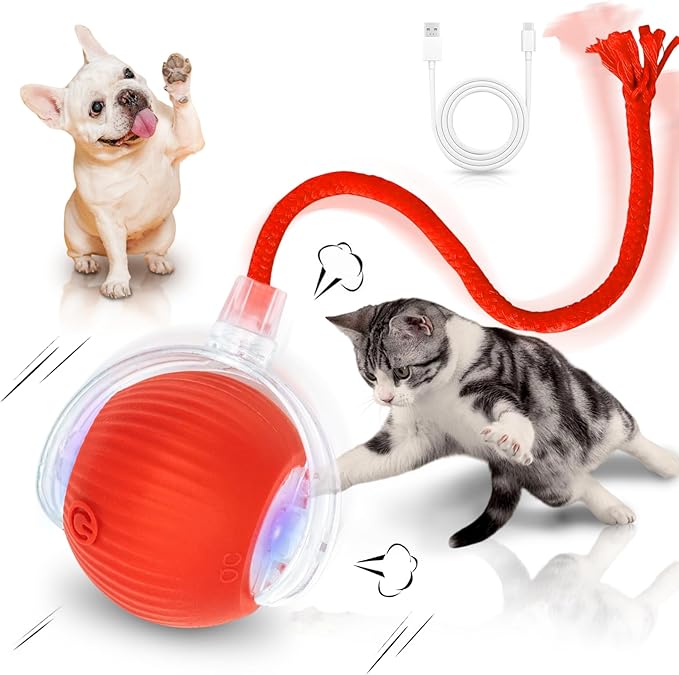 MAXTOOA Interactive Cat Toys for Indoor Cats Smart Automatic Ball Rolling for Bored Kitten Pet Upgraded Speedy Moving Chase Dogs Toy Red